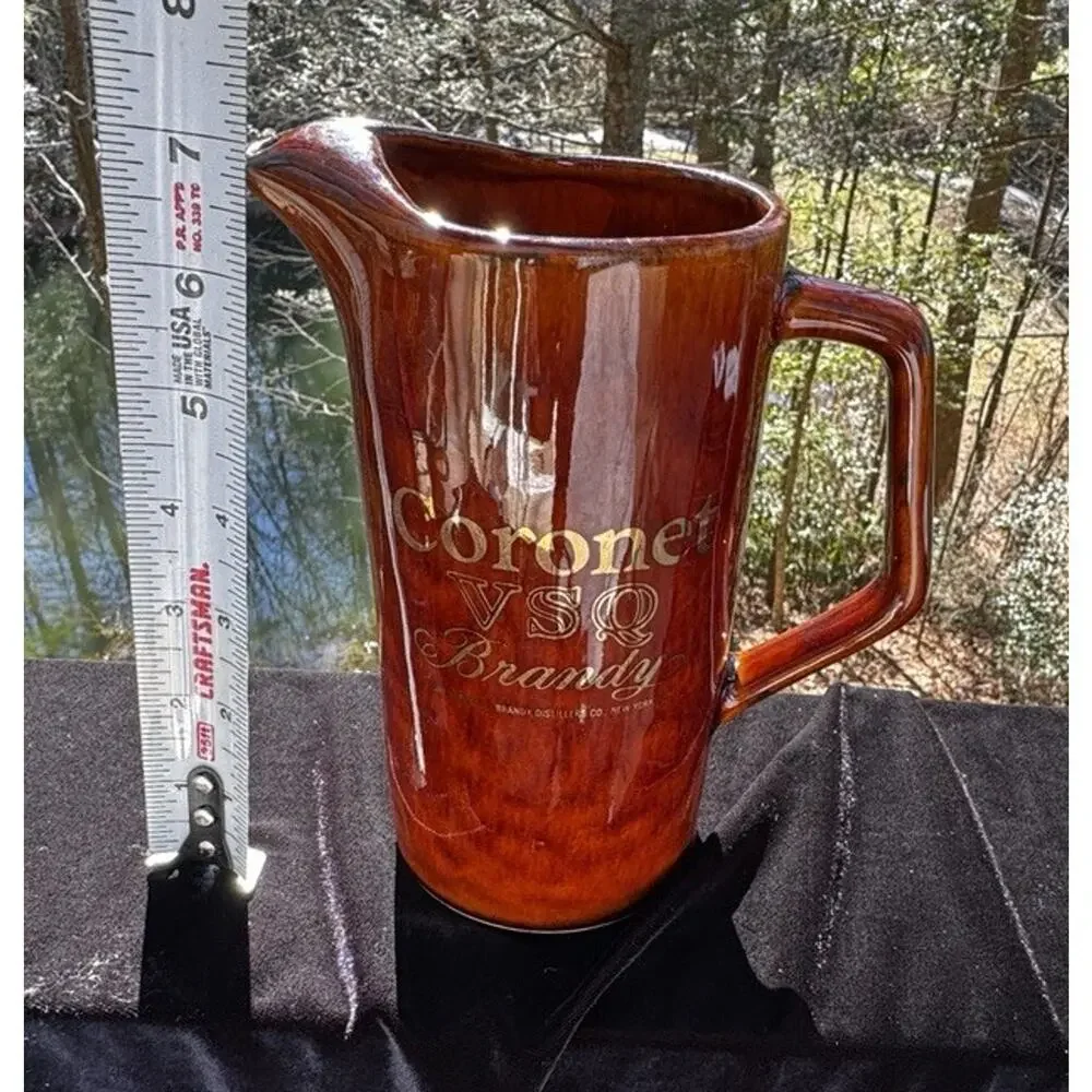 Vintage Coronet VSQ Brandy Pottery Water Pouring Pitcher Brown Barware -A1